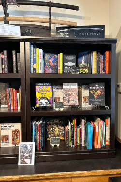 Books on a shelf in a bookstore